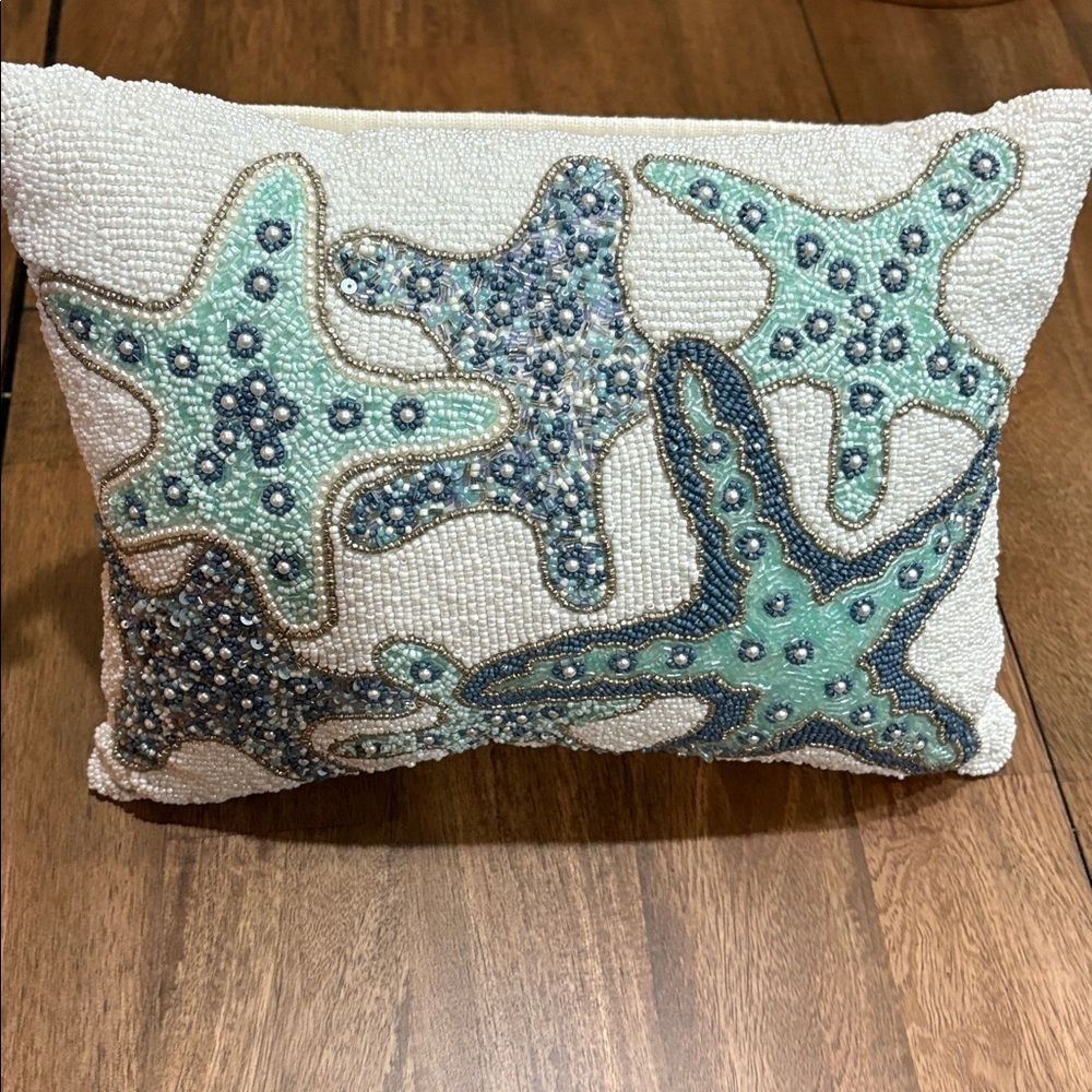 Coastal Collection Starfish Accent Throw Pillow Fully Beaded Front - Picture 2 of 7